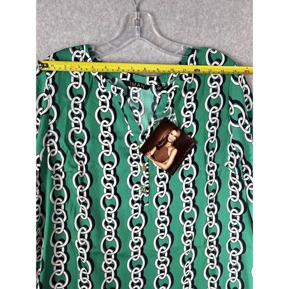 IMAN Tunic Jade GLOBAL CHIC V Neck Chain Link Flowy Blouse Corpcore Twee Office - Picture 4 of 16
